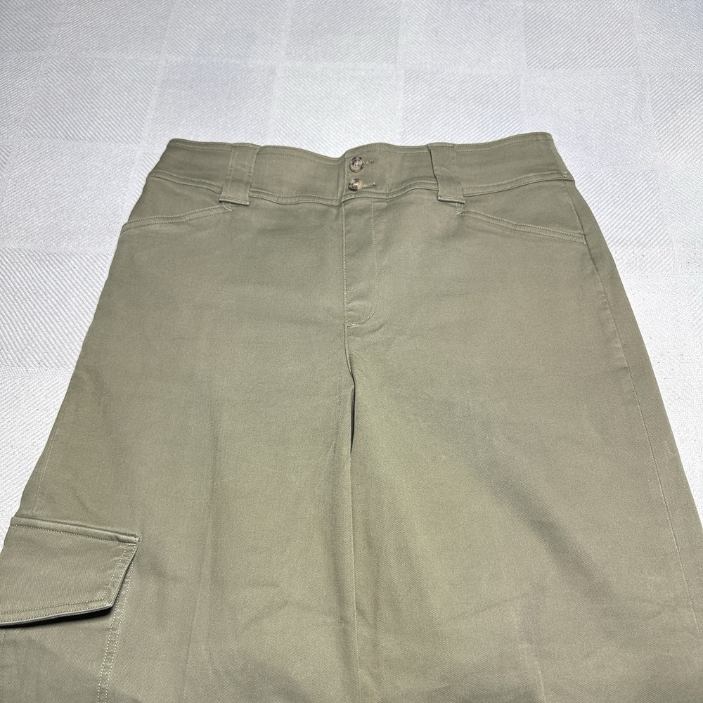 Spanx Twill Cropped Trousers Size Large Wide Leg Stretch High Rise Spanish Olive - Picture 2 of 15
